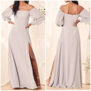 Lulu's Light Gray Off-Shoulder Maxi Dress
